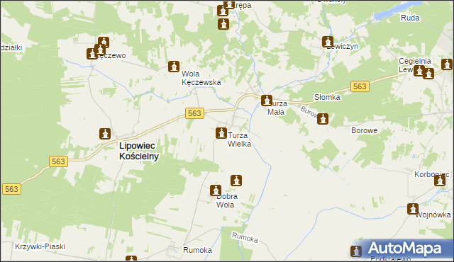 mapa Turza Wielka gmina Lipowiec Kościelny, Turza Wielka gmina Lipowiec Kościelny na mapie Targeo