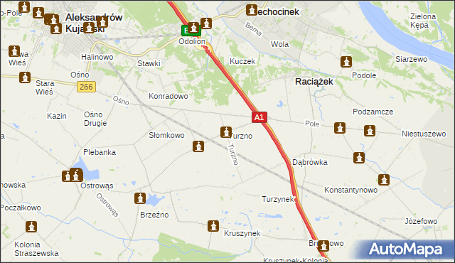 mapa Turzno gmina Raciążek, Turzno gmina Raciążek na mapie Targeo