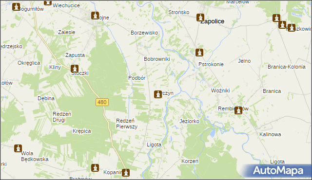 mapa Tyczyn gmina Burzenin, Tyczyn gmina Burzenin na mapie Targeo