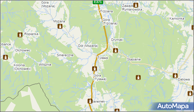 mapa Tylawa, Tylawa na mapie Targeo