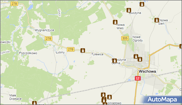 mapa Tylewice, Tylewice na mapie Targeo