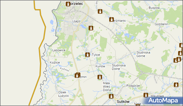 mapa Tylice gmina Zgorzelec, Tylice gmina Zgorzelec na mapie Targeo