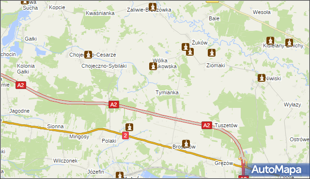 mapa Tymianka gmina Kotuń, Tymianka gmina Kotuń na mapie Targeo