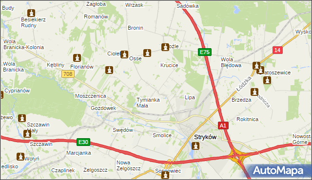 mapa Tymianka gmina Stryków, Tymianka gmina Stryków na mapie Targeo