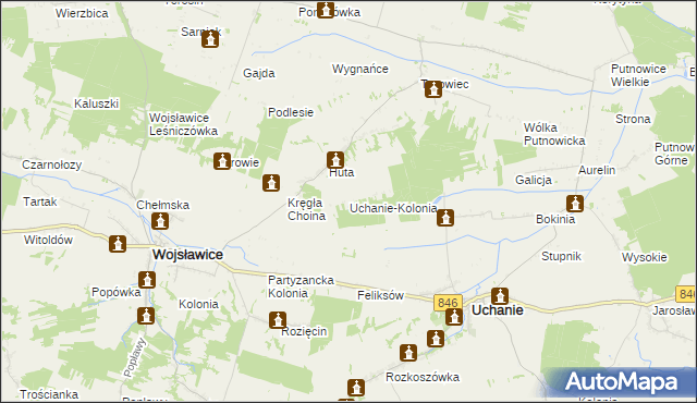 mapa Uchanie-Kolonia, Uchanie-Kolonia na mapie Targeo