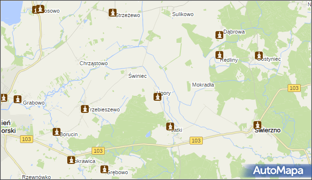 mapa Ugory gmina Świerzno, Ugory gmina Świerzno na mapie Targeo