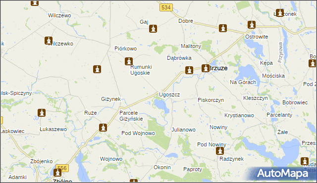 mapa Ugoszcz gmina Brzuze, Ugoszcz gmina Brzuze na mapie Targeo