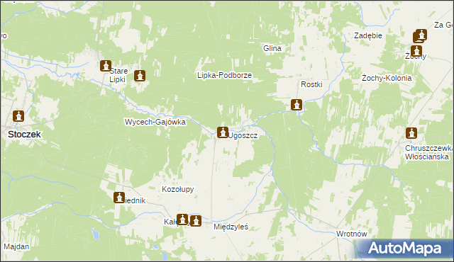 mapa Ugoszcz gmina Miedzna, Ugoszcz gmina Miedzna na mapie Targeo