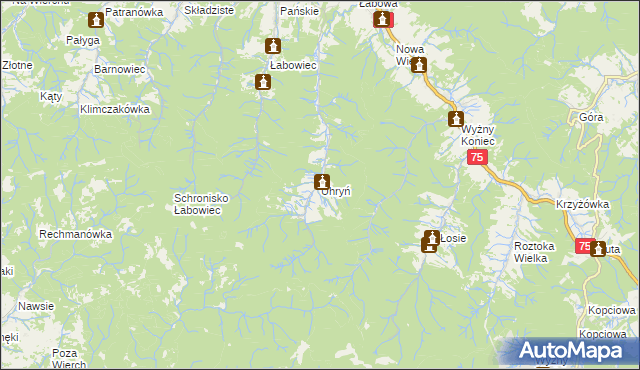 mapa Uhryń, Uhryń na mapie Targeo