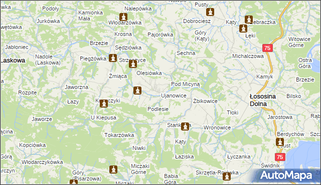 mapa Ujanowice, Ujanowice na mapie Targeo