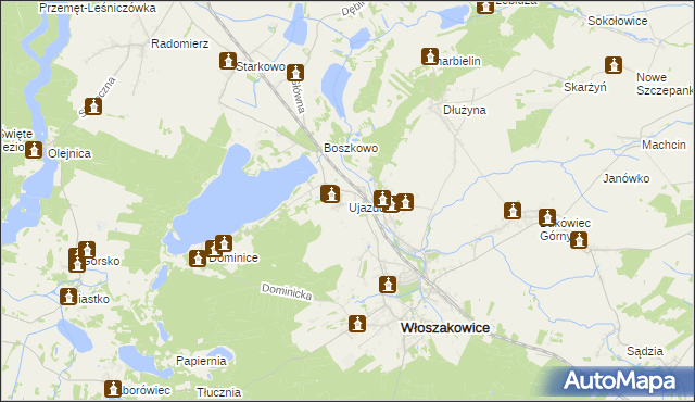 mapa Ujazdowo gmina Włoszakowice, Ujazdowo gmina Włoszakowice na mapie Targeo