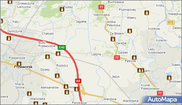 mapa Ujezna, Ujezna na mapie Targeo