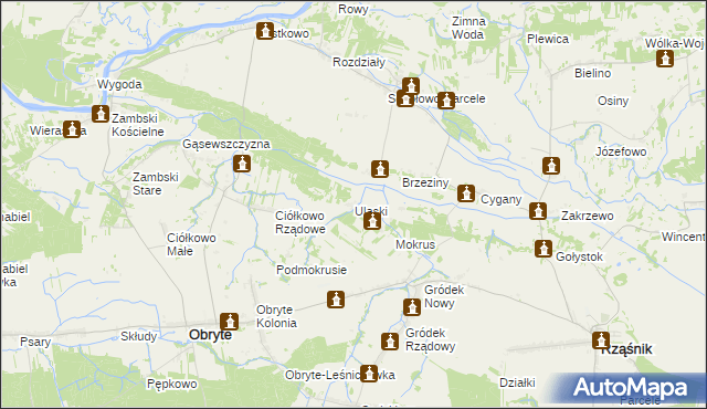 mapa Ulaski gmina Obryte, Ulaski gmina Obryte na mapie Targeo