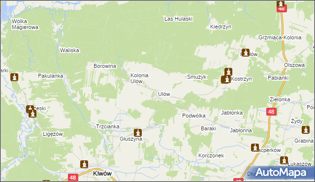 mapa Ulów gmina Klwów, Ulów gmina Klwów na mapie Targeo