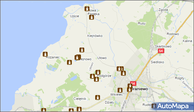 mapa Ułowo, Ułowo na mapie Targeo