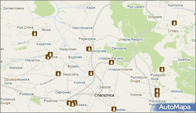 mapa Uniejów-Parcela, Uniejów-Parcela na mapie Targeo