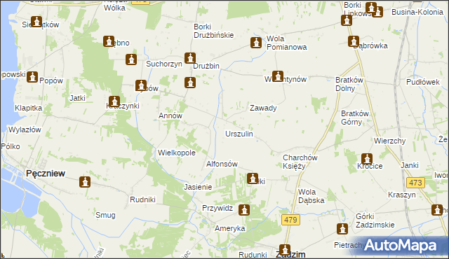 mapa Urszulin gmina Zadzim, Urszulin gmina Zadzim na mapie Targeo