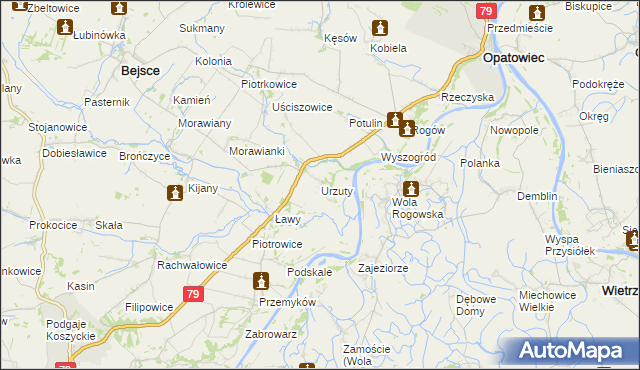 mapa Urzuty gmina Opatowiec, Urzuty gmina Opatowiec na mapie Targeo