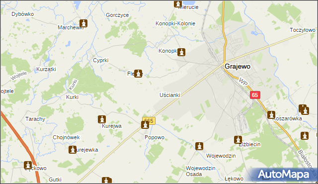 mapa Uścianki gmina Grajewo, Uścianki gmina Grajewo na mapie Targeo