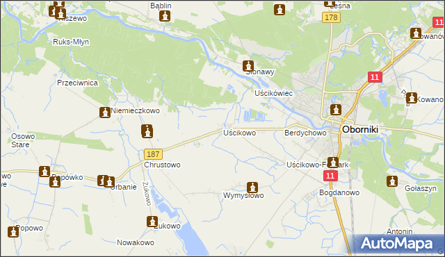 mapa Uścikowo gmina Oborniki, Uścikowo gmina Oborniki na mapie Targeo