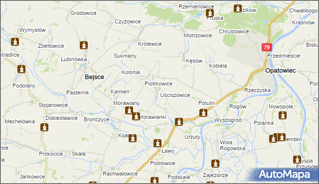 mapa Uściszowice, Uściszowice na mapie Targeo