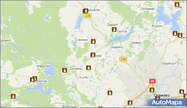 mapa Ustok, Ustok na mapie Targeo