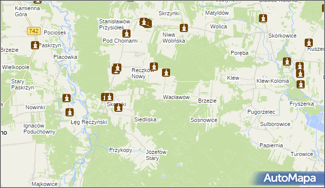 mapa Wacławów gmina Aleksandrów, Wacławów gmina Aleksandrów na mapie Targeo