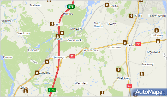 mapa Waćmierek, Waćmierek na mapie Targeo