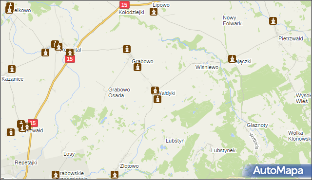 mapa Wałdyki, Wałdyki na mapie Targeo