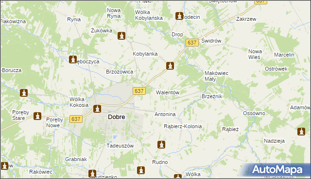 mapa Walentów gmina Dobre, Walentów gmina Dobre na mapie Targeo