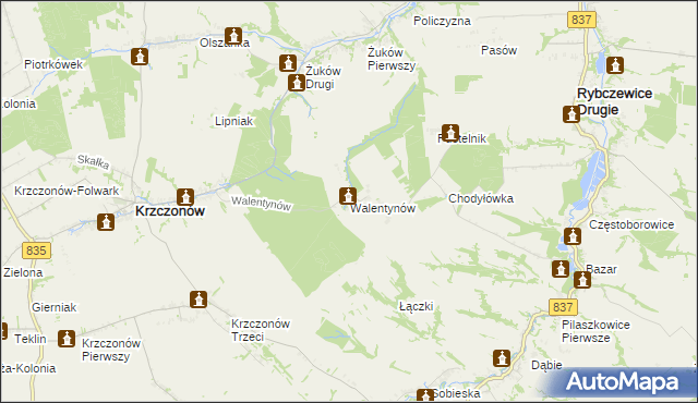 mapa Walentynów gmina Krzczonów, Walentynów gmina Krzczonów na mapie Targeo