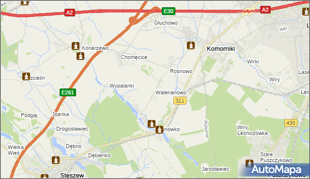 mapa Walerianowo gmina Komorniki, Walerianowo gmina Komorniki na mapie Targeo