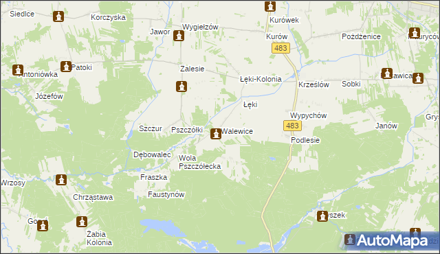 mapa Walewice gmina Zelów, Walewice gmina Zelów na mapie Targeo