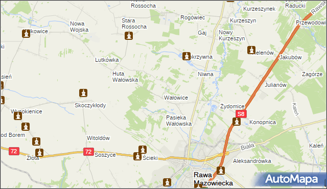 mapa Wałowice gmina Rawa Mazowiecka, Wałowice gmina Rawa Mazowiecka na mapie Targeo