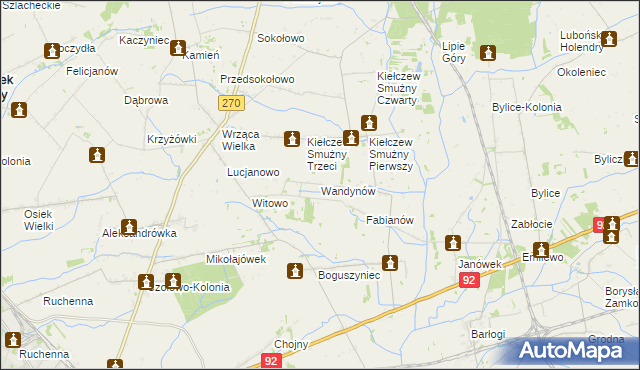 mapa Wandynów gmina Koło, Wandynów gmina Koło na mapie Targeo