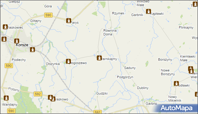 mapa Warnikajmy, Warnikajmy na mapie Targeo