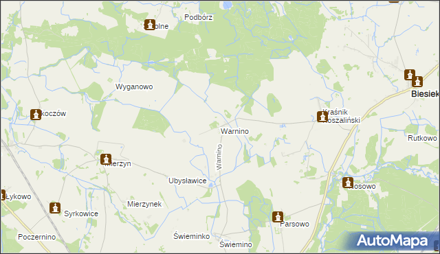 mapa Warnino gmina Biesiekierz, Warnino gmina Biesiekierz na mapie Targeo