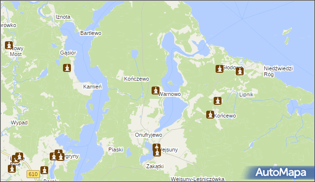 mapa Warnowo gmina Ruciane-Nida, Warnowo gmina Ruciane-Nida na mapie Targeo