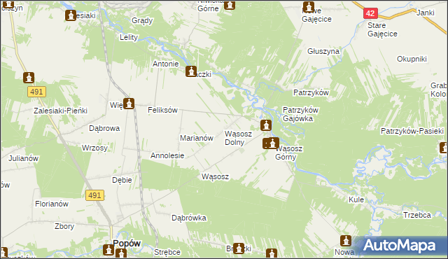 mapa Wąsosz Dolny, Wąsosz Dolny na mapie Targeo