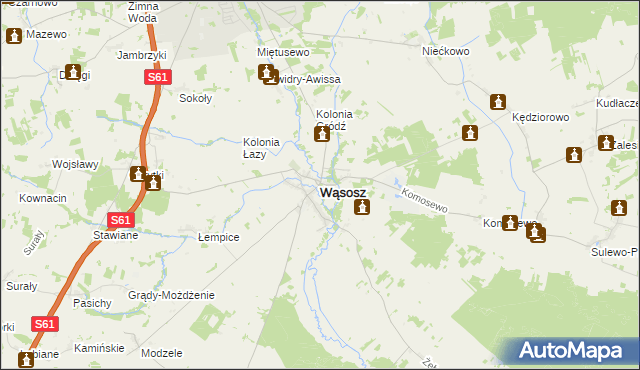 mapa Wąsosz powiat grajewski, Wąsosz powiat grajewski na mapie Targeo