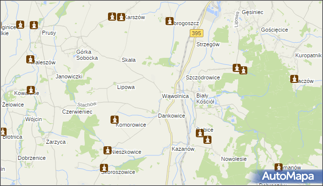 mapa Wąwolnica gmina Strzelin, Wąwolnica gmina Strzelin na mapie Targeo