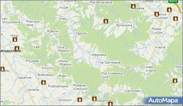 mapa Węglówka gmina Korczyna, Węglówka gmina Korczyna na mapie Targeo