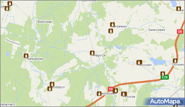 mapa Węgorza, Węgorza na mapie Targeo