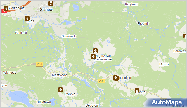 mapa Węgorzewo Koszalińskie, Węgorzewo Koszalińskie na mapie Targeo