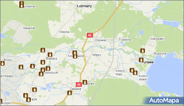mapa Węgry gmina Turawa, Węgry gmina Turawa na mapie Targeo