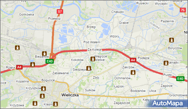 mapa Węgrzce Wielkie, Węgrzce Wielkie na mapie Targeo