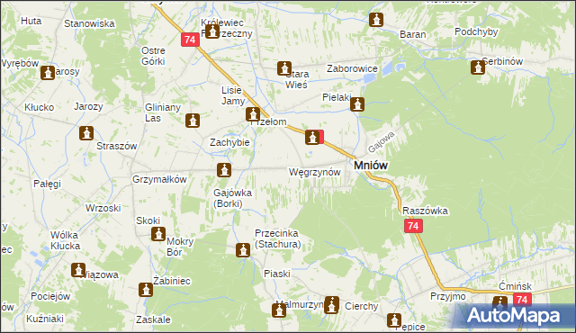 mapa Węgrzynów gmina Mniów, Węgrzynów gmina Mniów na mapie Targeo