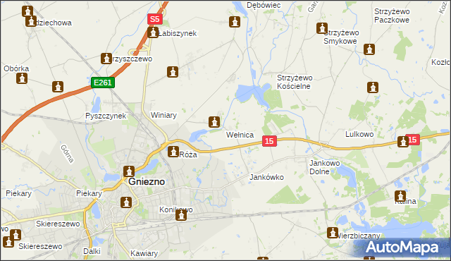 mapa Wełnica gmina Gniezno, Wełnica gmina Gniezno na mapie Targeo