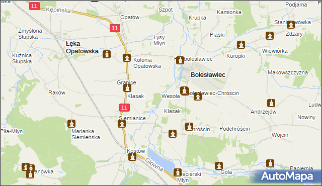 mapa Wesoła gmina Łęka Opatowska, Wesoła gmina Łęka Opatowska na mapie Targeo