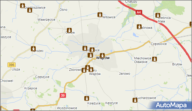 mapa Wiązów, Wiązów na mapie Targeo